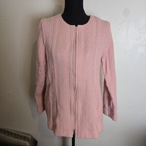 Boyne Valley Weavers Cardigan Wool Sweater Handmade Ireland Medium Full Zip Pink